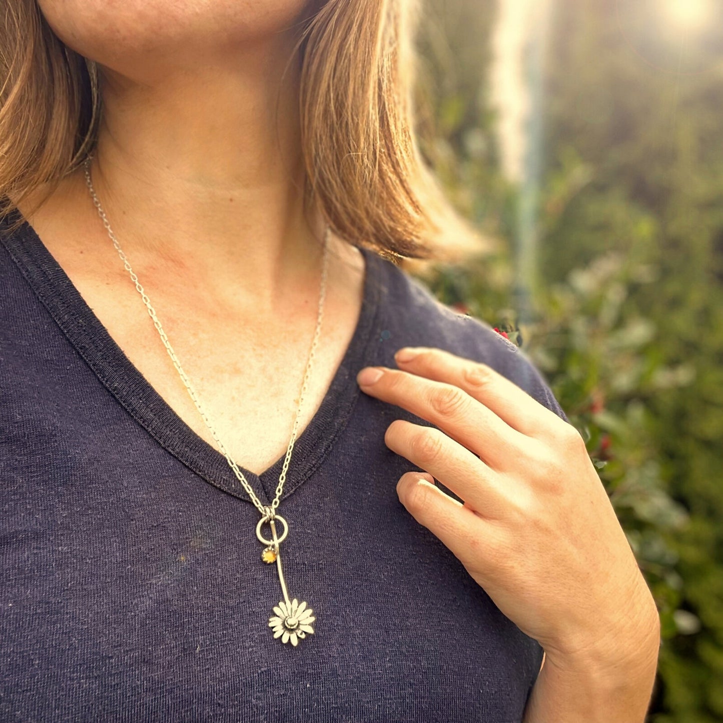 Daisy Sterling Silver Necklace with Citrine Charm