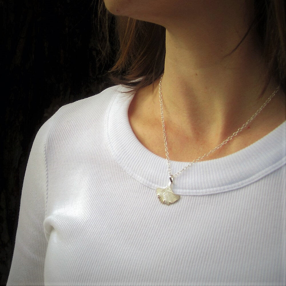 Ginkgo Leaf Necklace Sterling Silver