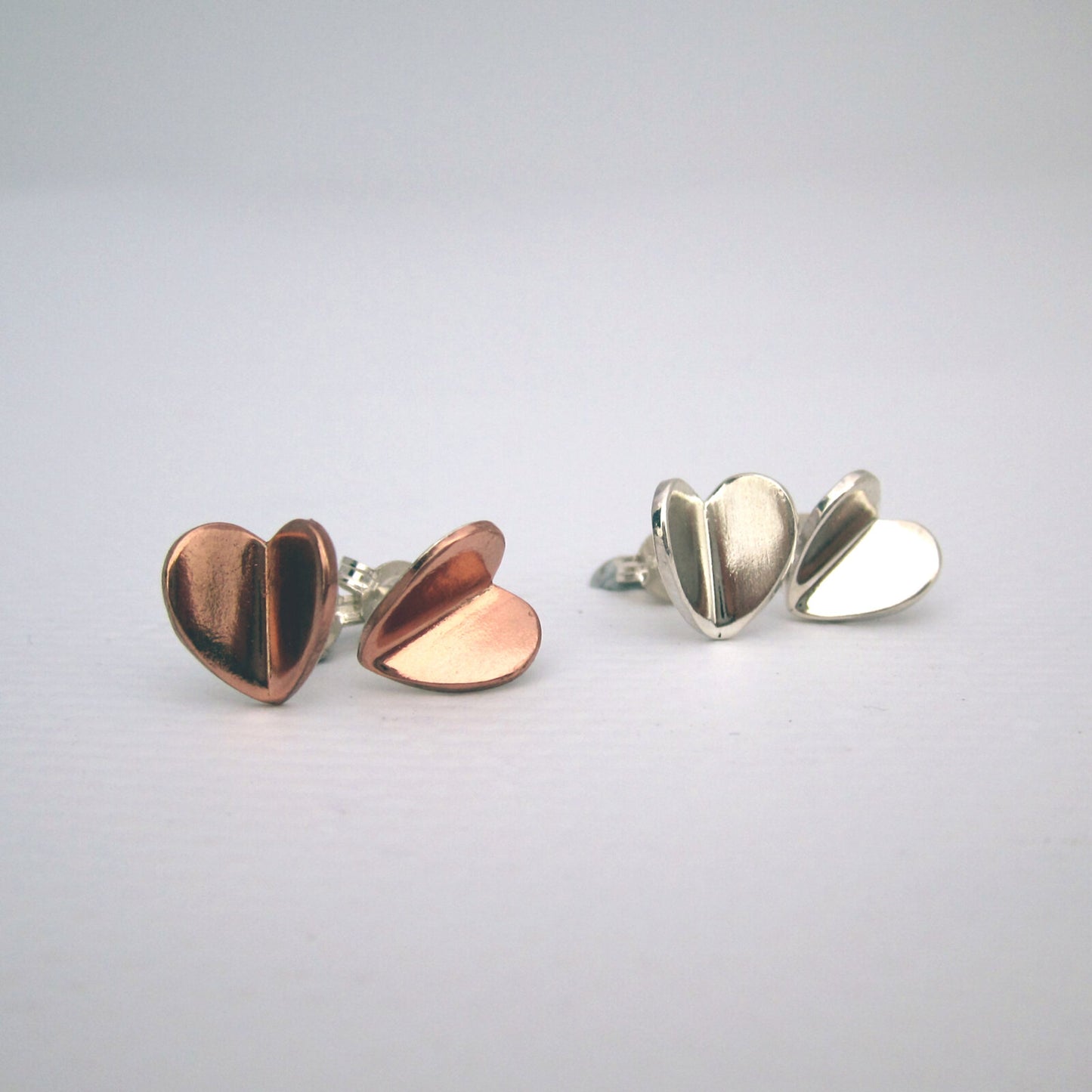 Heart Flutter Sterling Silver or Copper Studs