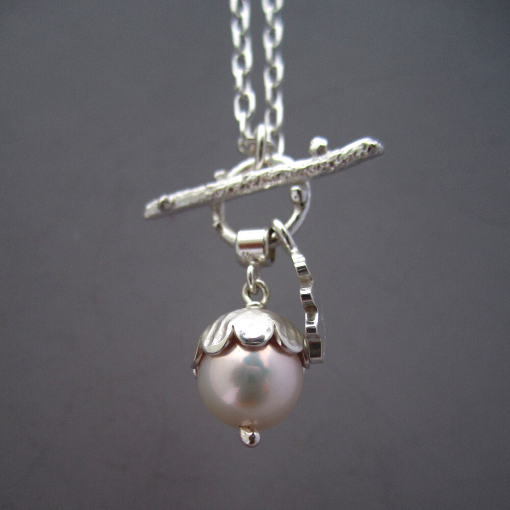 Pearl Acorn Sterling Silver Toggle Style Necklace