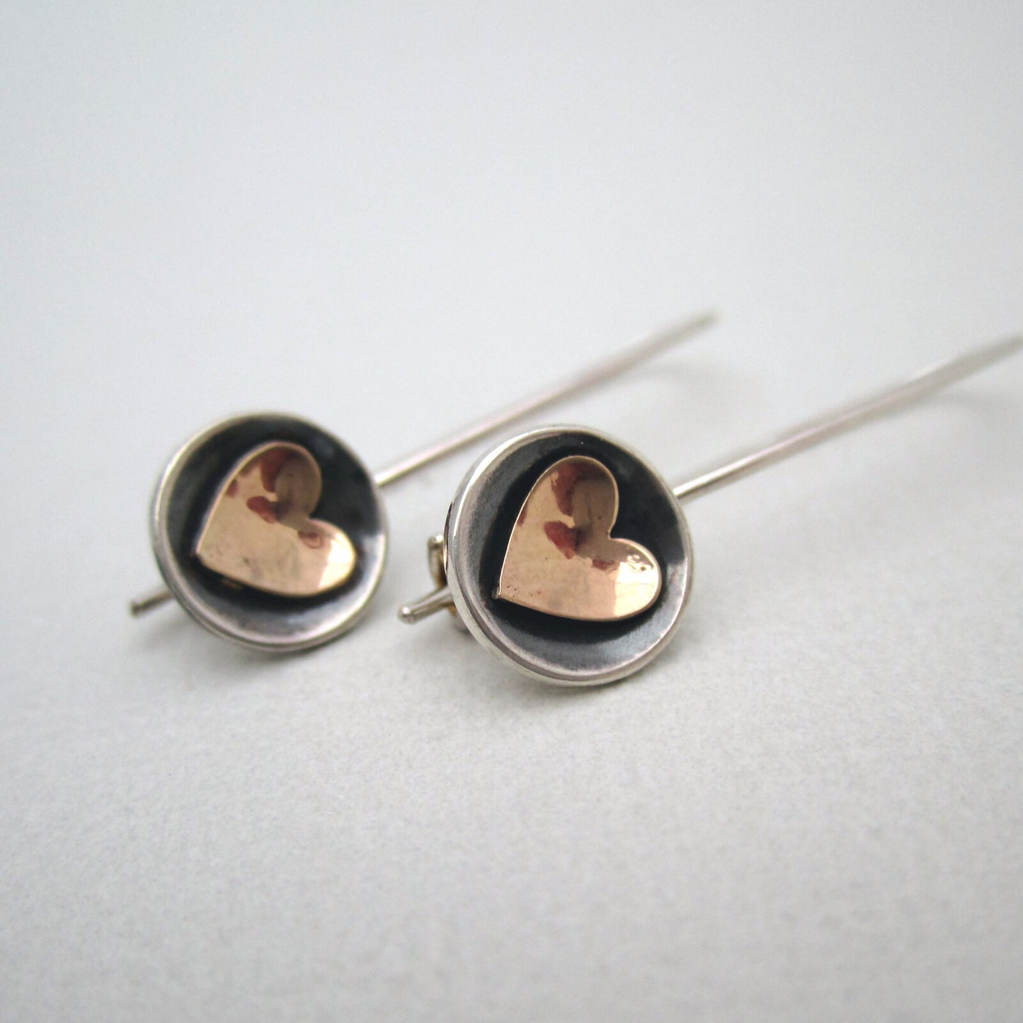Sweetheart Earrings Oxidised Sterling Silver & 9ct Gold