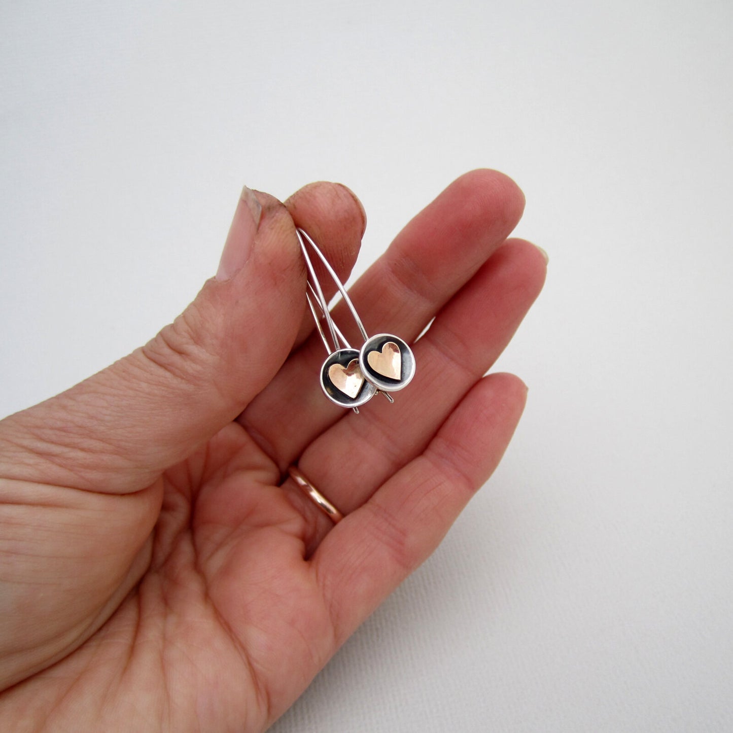 Sweetheart Earrings Oxidised Sterling Silver & 9ct Gold