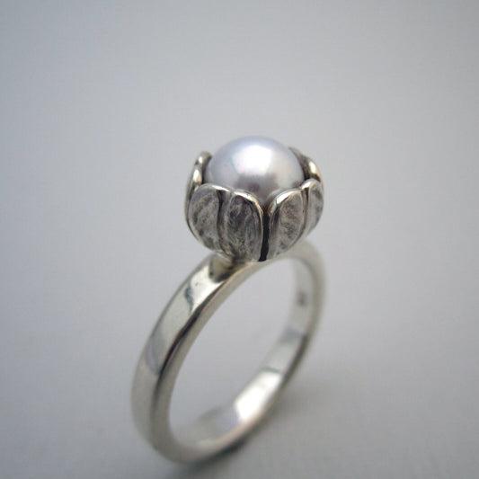 Tulip Dress Ring Sterling Silver & Freshwater Pearl